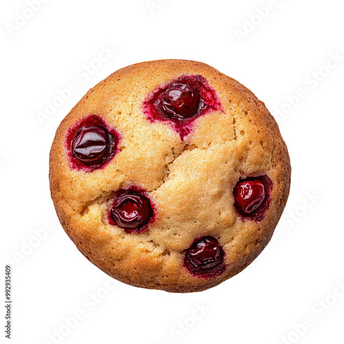 Delicious cherry muffin with a golden crust, isolated on white background, Transparent Background photo