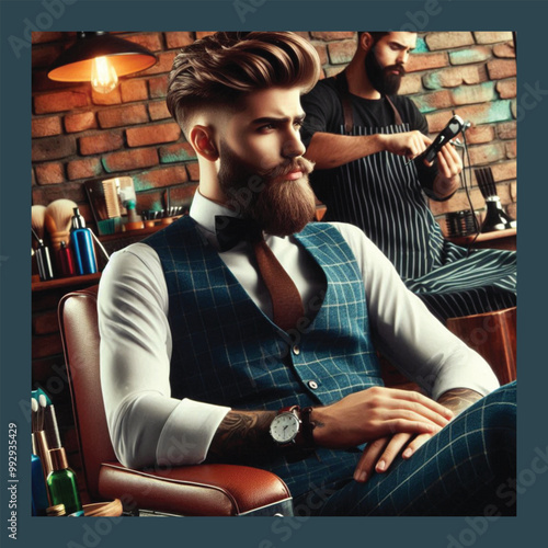 beautiful Hipster barber in Hair Salon