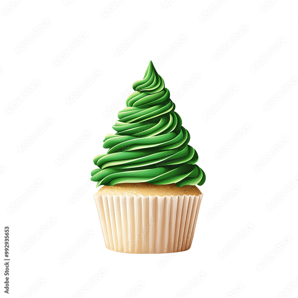 Delicious cupcake with green frosting on a white isolated background, Transparent Background Delicious cupcake with green frosting on a white isolated background, Transparent Background