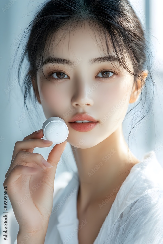 Gentle Asian Beauty Holding Skincare Product Gentle Asian Beauty Holding Skincare Product
