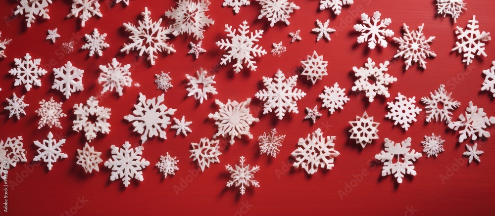 White Snowflakes on Red Background White Snowflakes on Red Background