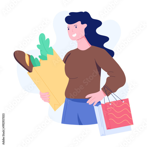 A character based flat illustration of shopping girl 