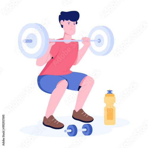 Character based flat illustration of weightlifting workout  