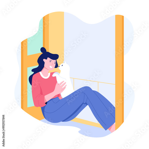 Character based flat illustration of girl petting 