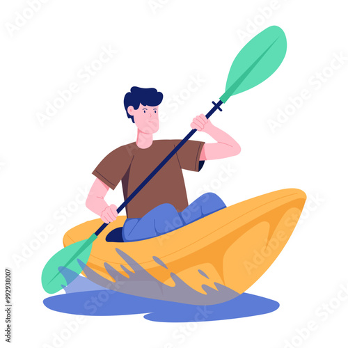 A flat style illustration of kayaking 