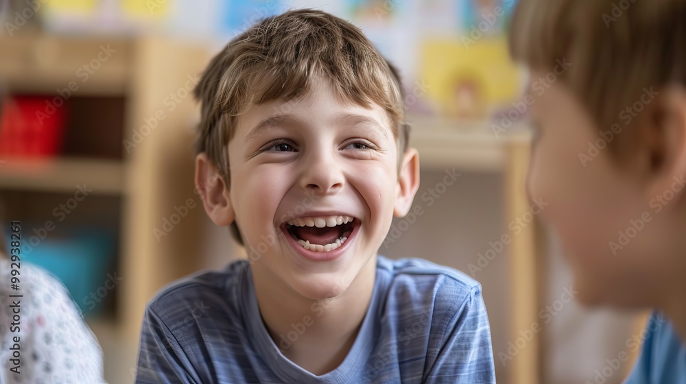 Joyful autistic boy engaging in fun therapy sessions with a dedicated school tutor, highlighting the positive impact of learning and personal growth through play Joyful autistic boy engaging in fun therapy sessions with a dedicated school tutor, highlighting the positive impact of learning and personal growth through play