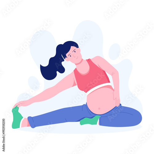 A flat style illustration of pregnancy stretches