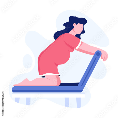 Women doing pregnancy exercise on a chair, flat style illustration 