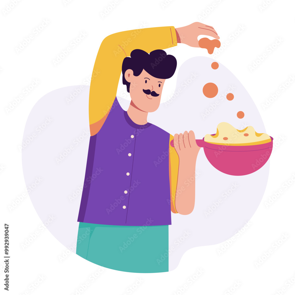 Indian man making sweets flat character illustration Indian man making sweets flat character illustration