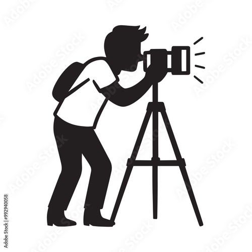 Cameraman taking photo silhouette vector illustration in white background