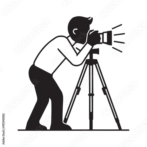 Cameraman taking photo silhouette vector illustration in white background