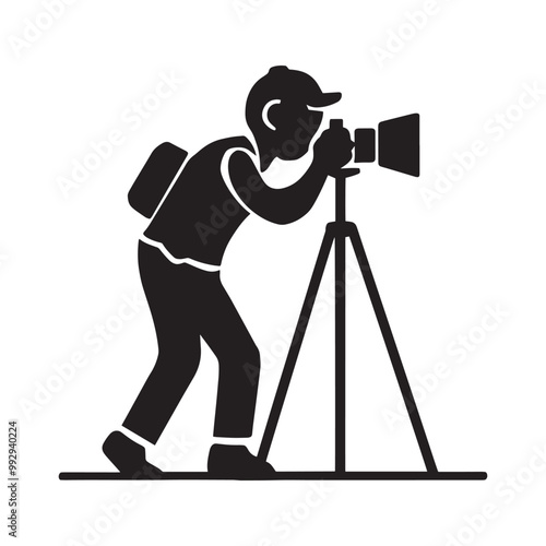 Cameraman taking photo silhouette vector illustration in white background