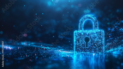 an illuminated padlock on a taxtured blue background representing digital security concept generative ai  photo