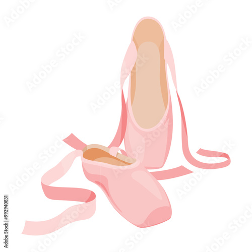 Ballet flats pink elegant feminine shoes with ribbons isometric vector illustration