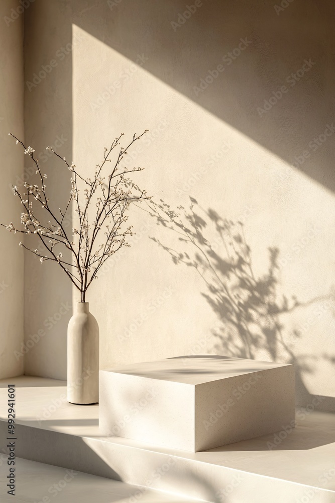 Minimalist Podium with Soft Matte Finish and Branches Minimalist Podium with Soft Matte Finish and Branches