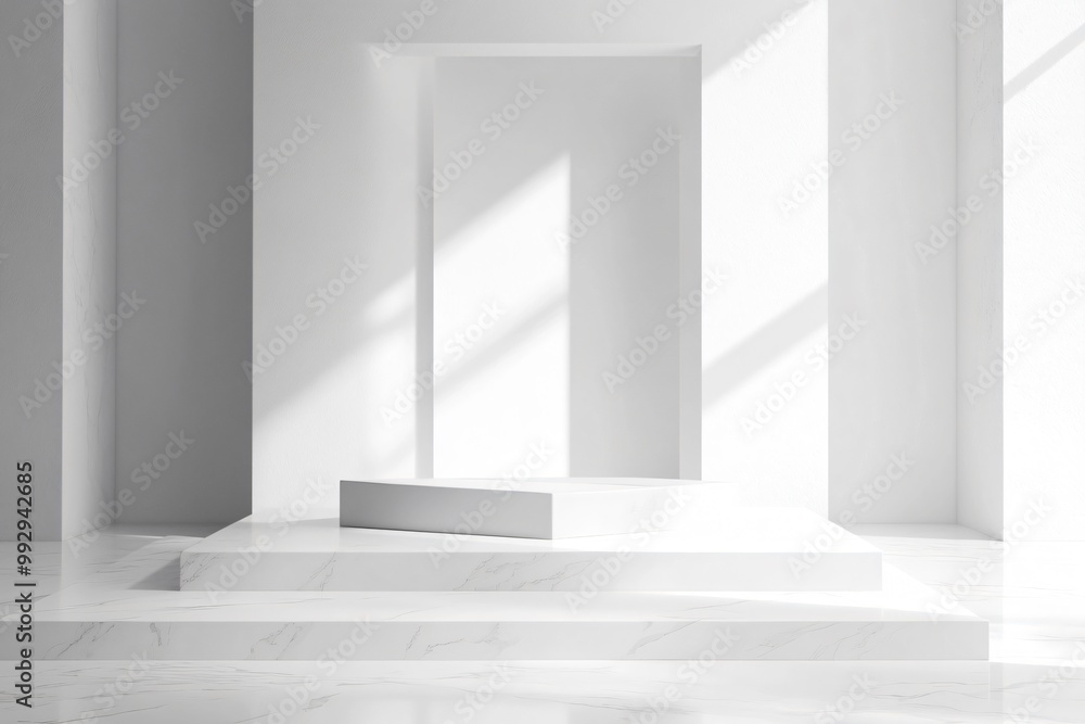 Minimalist 3D Podium with Matte Finish in Bright Interior Minimalist 3D Podium with Matte Finish in Bright Interior