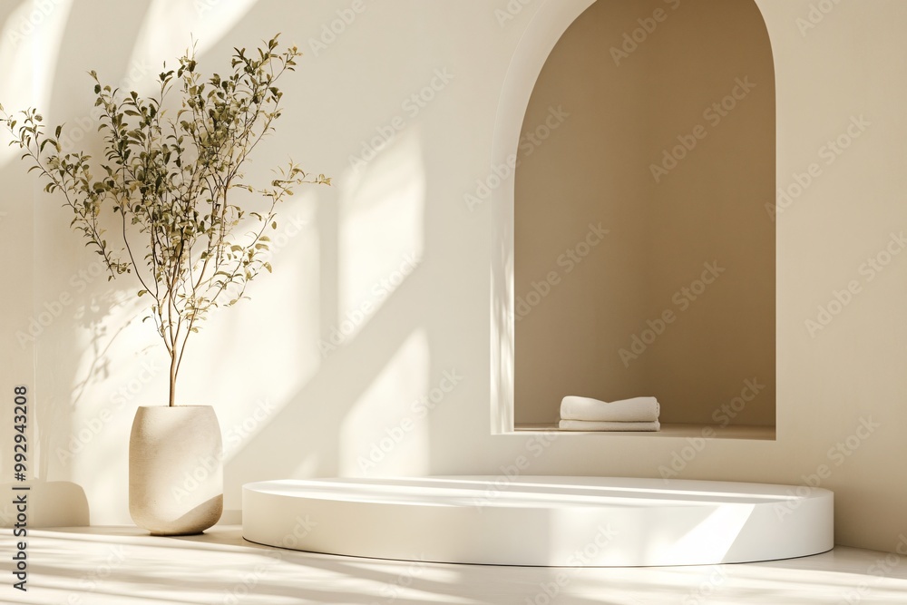 Sleek White Podium with Soft Curves in Minimalist Decor