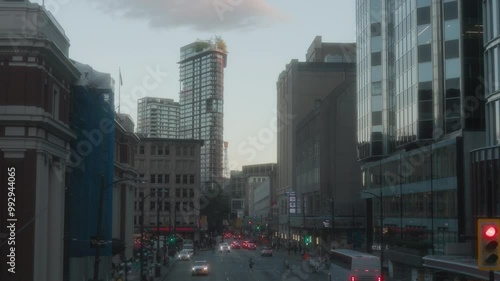 Downtown streets and buildings dusk