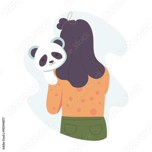 Petting panda illustration in flat style
