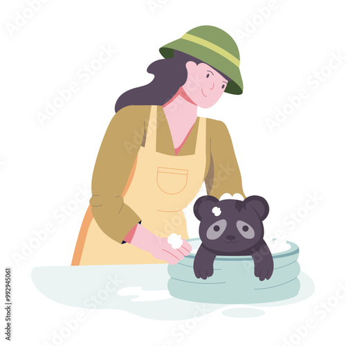 Pet bathing illustration in flat style