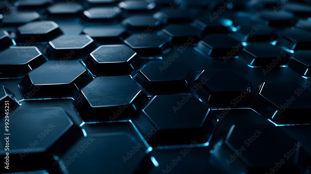 Abstract Pattern of Interlocking Hexagonal Shapes with Blue Glowing Edges Abstract Pattern of Interlocking Hexagonal Shapes with Blue Glowing Edges