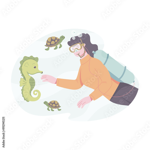 Scuba diving icon in flat style