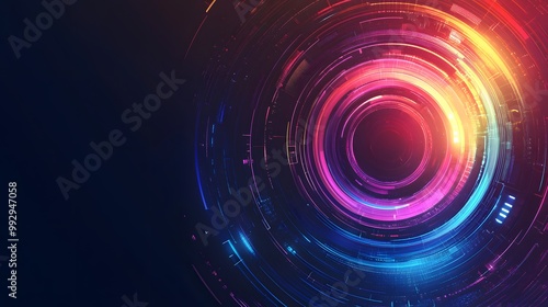 Abstract digital sphere with glowing neon circles and lines