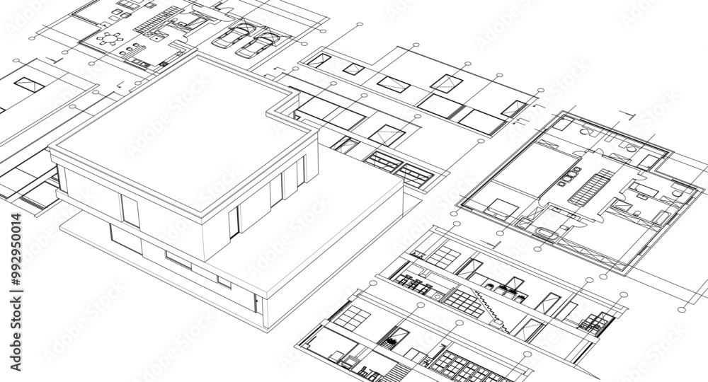 house architectural project sketch 3d illustration house architectural project sketch 3d illustration