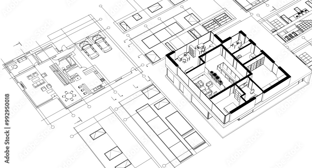 Fototapeta premium house architectural project sketch 3d illustration