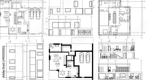 house architectural project sketch 3d illustration