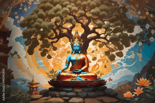 the bodhisatva gaining enlightnemt under the Sacred Bodhi Tree