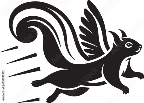 black Flying Squirrel simple vector, Flying Squirrel logo vector black and white