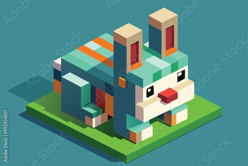 A cute, adaptable rabbit character in isometric style with vibrant colors for creative customization, Customizable rabbit illustration in isometric style.