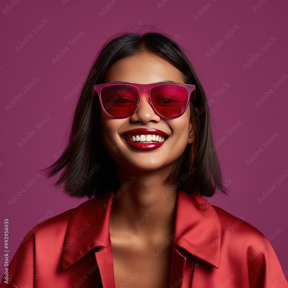 happy woman with red background happy woman with red background