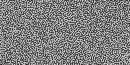 Turing reaction diffusion monochrome seamless pattern with chaotic motion .Linear design with biological shapes. Organic lines in memphis. abstract turing organic wallpaper background .	