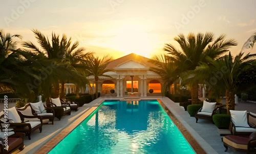 Wallpaper Mural Sunset over a Swimming Pool in a Luxurious Villa Torontodigital.ca