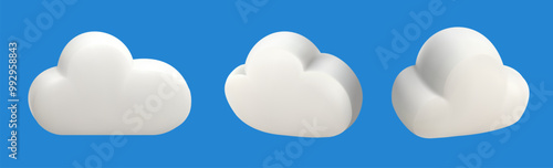 White clouds, set of volumetric 3d vector illustration or icon isolated