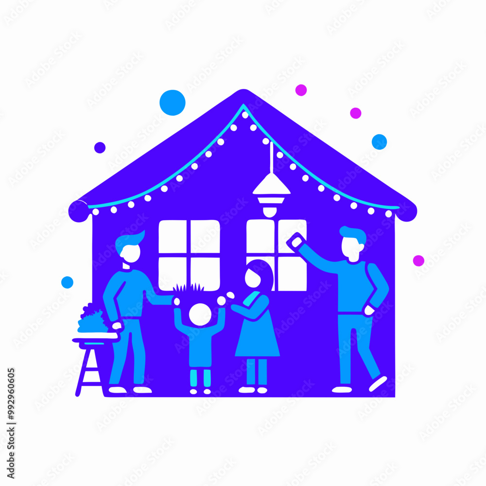Family decorating house Family decorating house