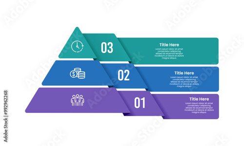 3 Steps Infographic Pyramid design. Business presentation, Development, Planning and Strategy. Vector illustration.