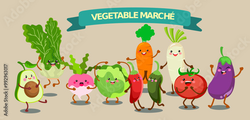 set of funny cartoon vegetables