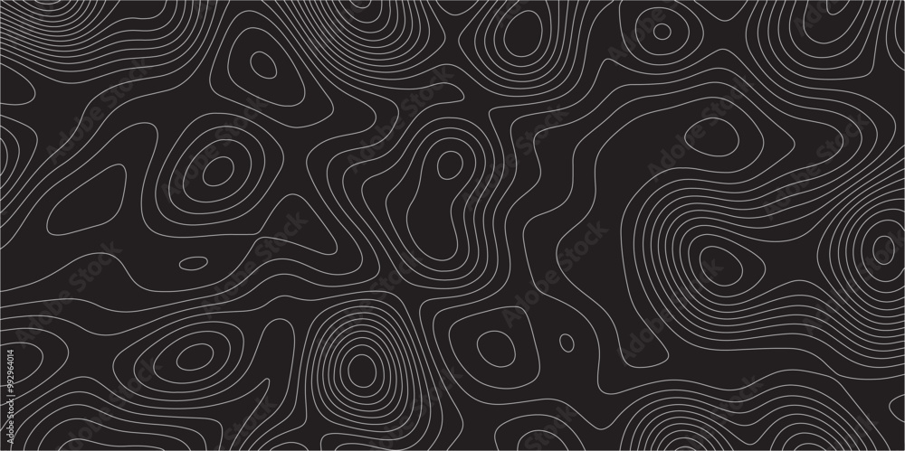 Abstract white on black background Topographic line map pattern. Contour elevation topographic and textured Background Modern design with black background with topographic wavy patted.
Abstract white on black background Topographic line map pattern. Contour elevation topographic and textured Background Modern design with black background with topographic wavy patted.
