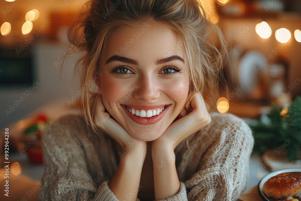 A smiling woman with warm lighting. Perfect for projects related to happiness, joy, and positivity. A smiling woman with warm lighting. Perfect for projects related to happiness, joy, and positivity.