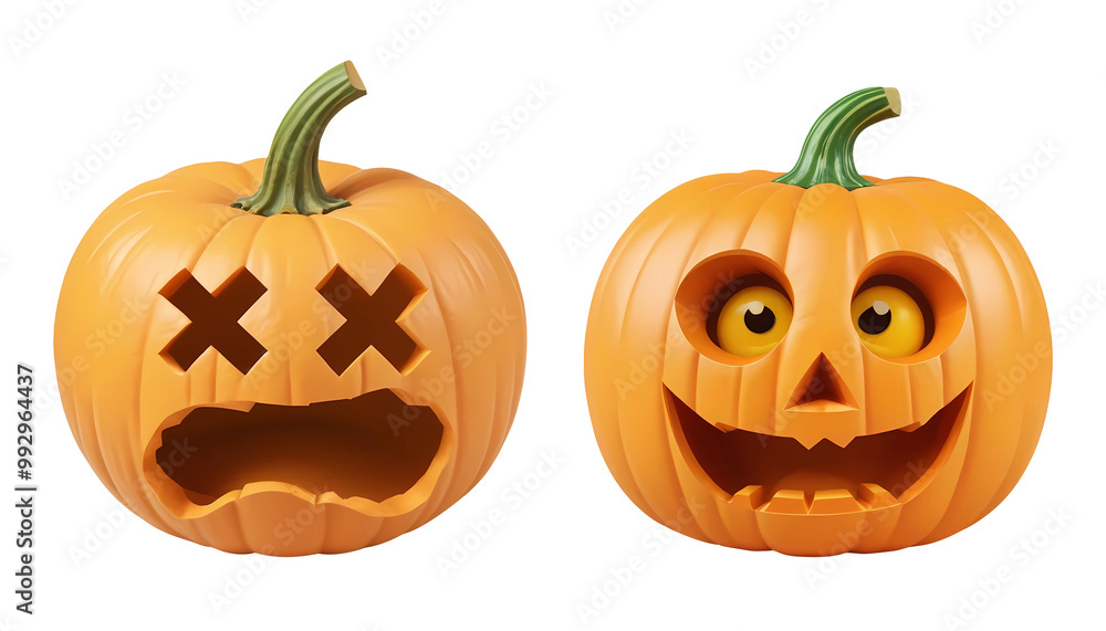 3d rendering halloween pumpkins isolated on transparent background, PNG file add 3d rendering halloween pumpkins isolated on transparent background, PNG file add