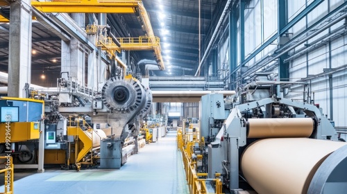 Industrial machinery in a paper production facility showcasing advanced manufacturing processes.