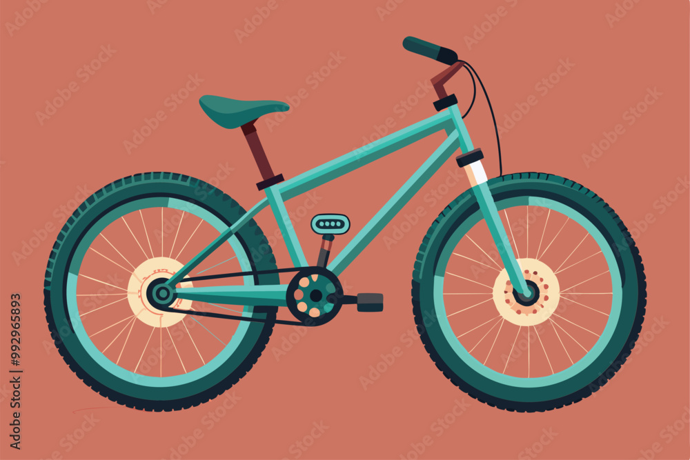 A detailed illustration of a turquoise mountain bike features adjustable elements for customized designs, Customizable semi-flat bike trial illustration. A detailed illustration of a turquoise mountain bike features adjustable elements for customized designs, Customizable semi-flat bike trial illustration.