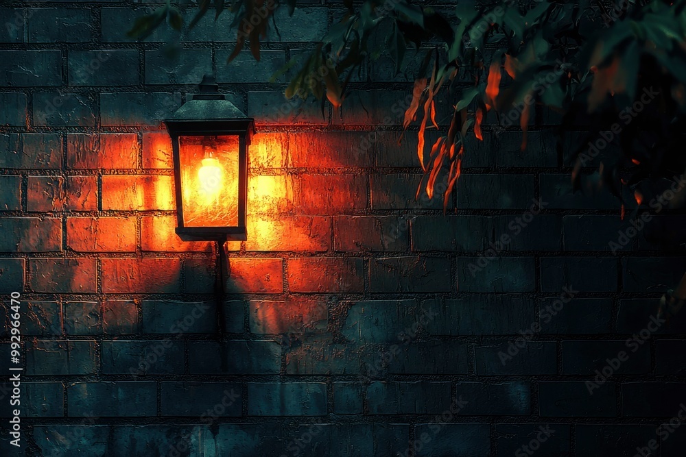Fototapeta premium A Single Light Illuminating a Brick Wall