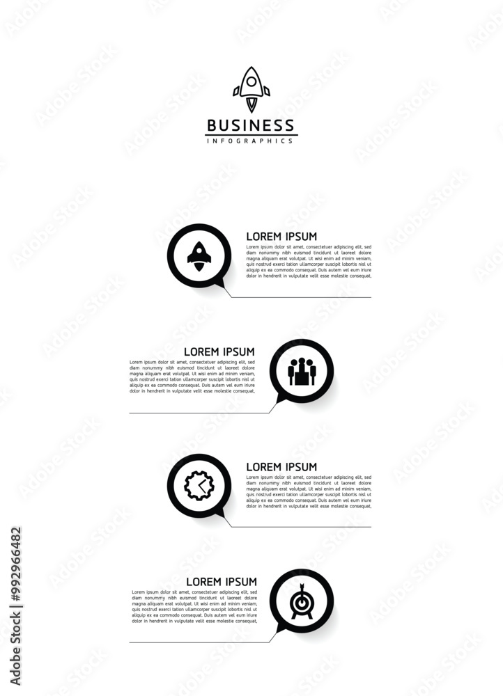Fototapeta premium Vector infographic business presentation template with circular interconnection with 4 options.