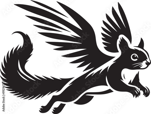 black Flying Squirrel simple vector, Flying Squirrel logo vector black and white