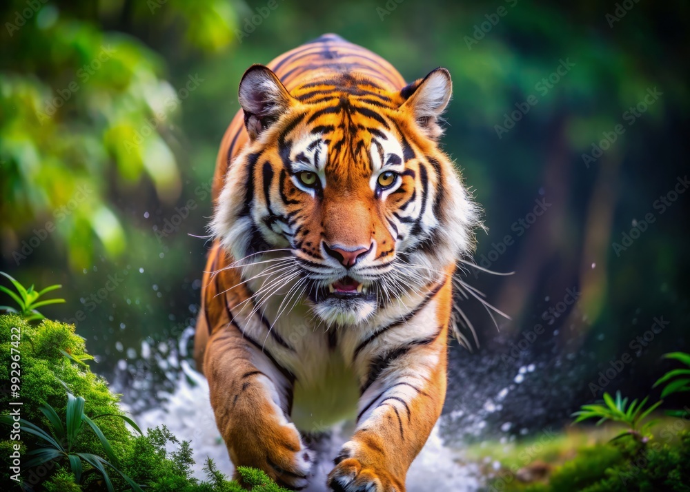 The tiger, fierce and agile, stalks its prey with raw power and elegance. A true apex predator, showcasing The tiger, fierce and agile, stalks its prey with raw power and elegance. A true apex predator, showcasing