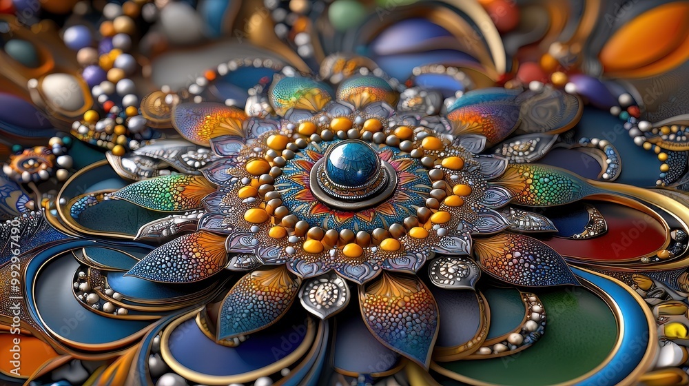 Abstract Floral Pattern with Gemstone and Metallic Details Abstract Floral Pattern with Gemstone and Metallic Details